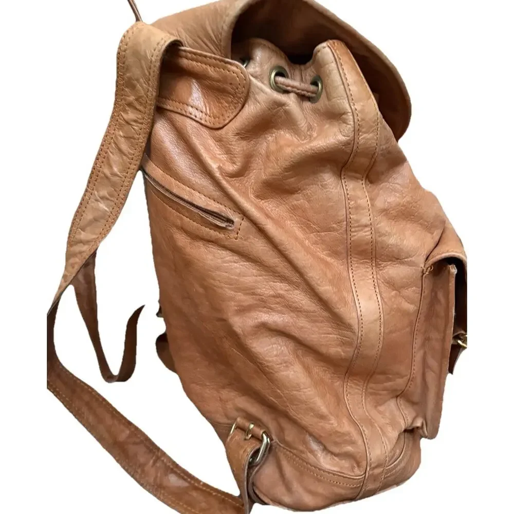 Vtg Kara Leather Backpack Tan Leather Rucksack Heritage Utility Boho USA Bag